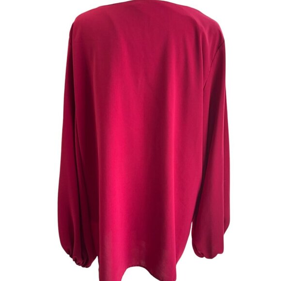 QEARAL Womens XL Deep V Neck Chiffon Blouse Balloon Sleeve Pop Over Fully Lined - Picture 4 of 10